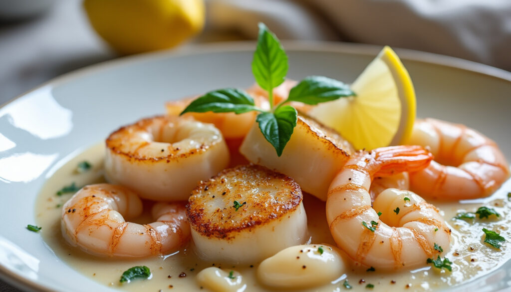 découvrez une recette facile de noix de saint-jacques et crevettes à la crème, savoureuse et rapide à préparer pour un repas gourmand.
