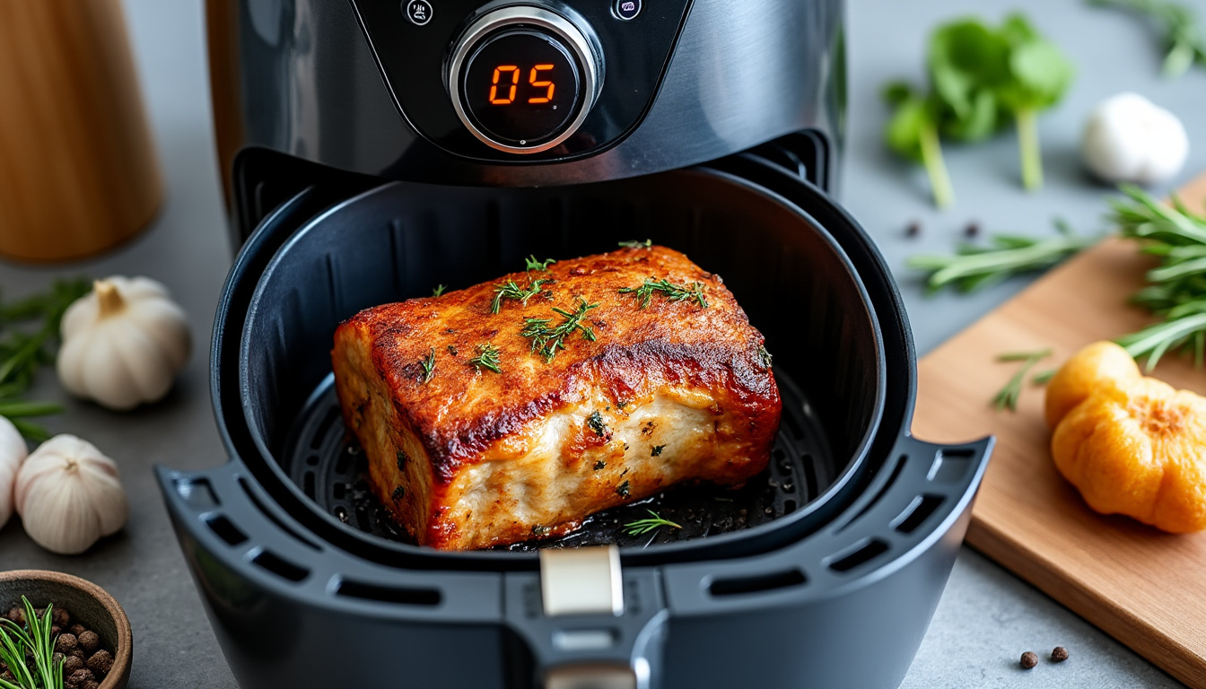 découvrez le guide rapide et précis pour cuire un rôti de porc parfaitement dans votre air fryer, avec les temps de cuisson idéaux pour un résultat savoureux et tendre.