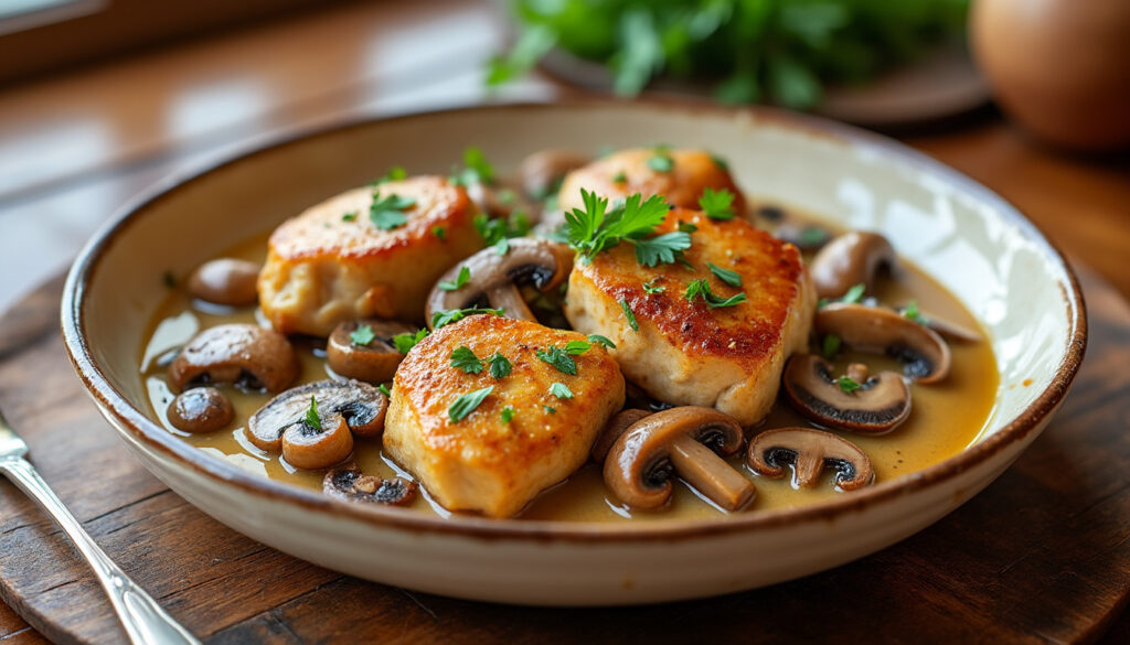 découvrez une recette facile de chapon en morceaux à la crème et aux champignons, un plat gourmand et réconfortant idéal pour les repas de fête.