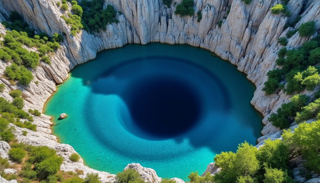 découvrez l’œil de la terre en croatie, une source karstique aux eaux turquoise qui donne naissance à la rivière cetina.